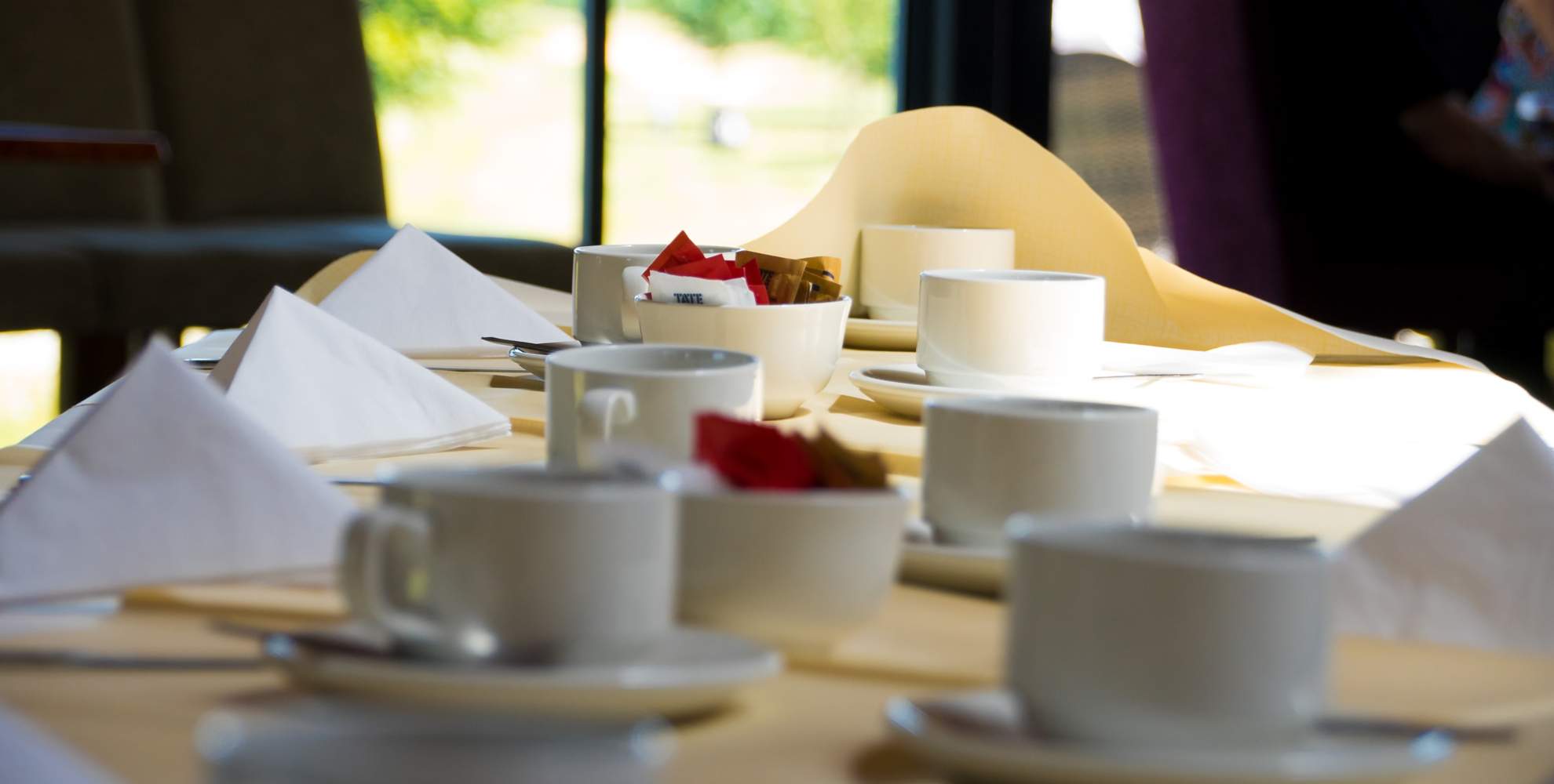 Image of teacups set out on a table at Overstone Park Resort, Northampton