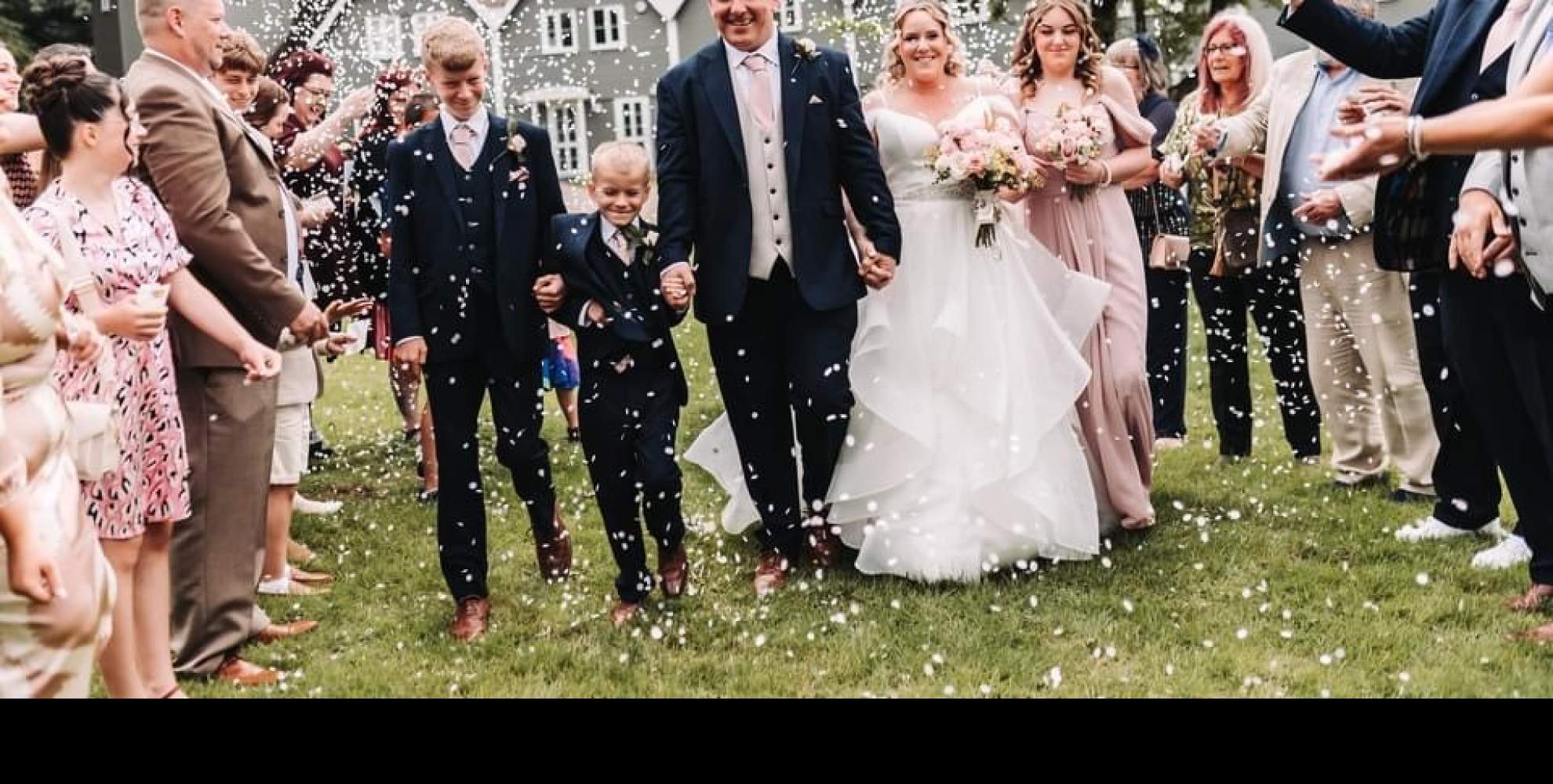 Close-up image of a bride and groom at their wedding 