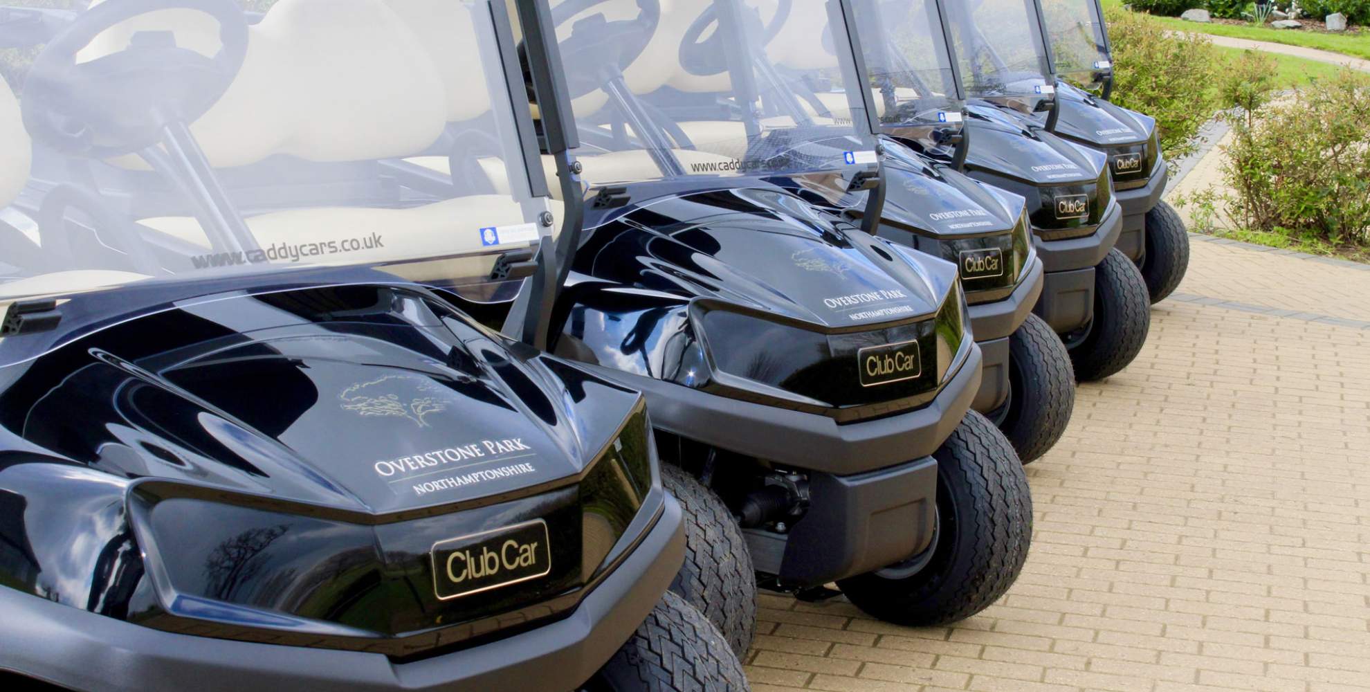 A picture of golf buggies at Overstone Park Resort's golf course